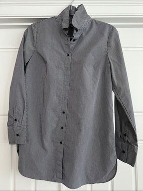 Navy and White Pinstripe Tunic Shirt - Classic Button-Up